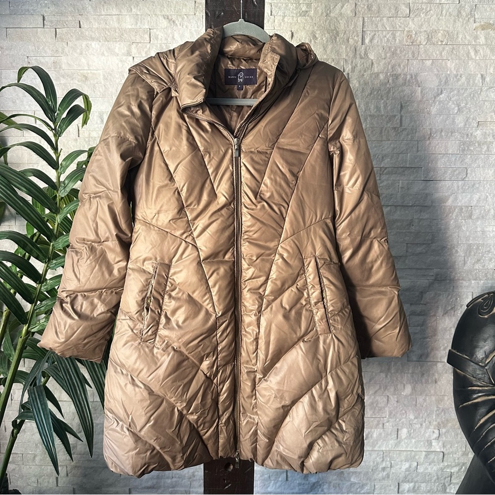 Happy Goat Lucky Down Filled Tan Taupe Puffer Hooded Parka Coat Size 6